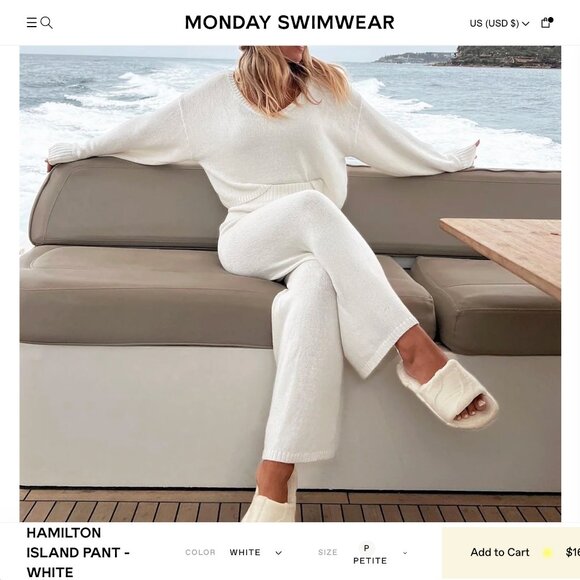 NWT Monday Swimwear Hamilton Island Pant โ Petite (P) โจ White - Picture 1 of 9